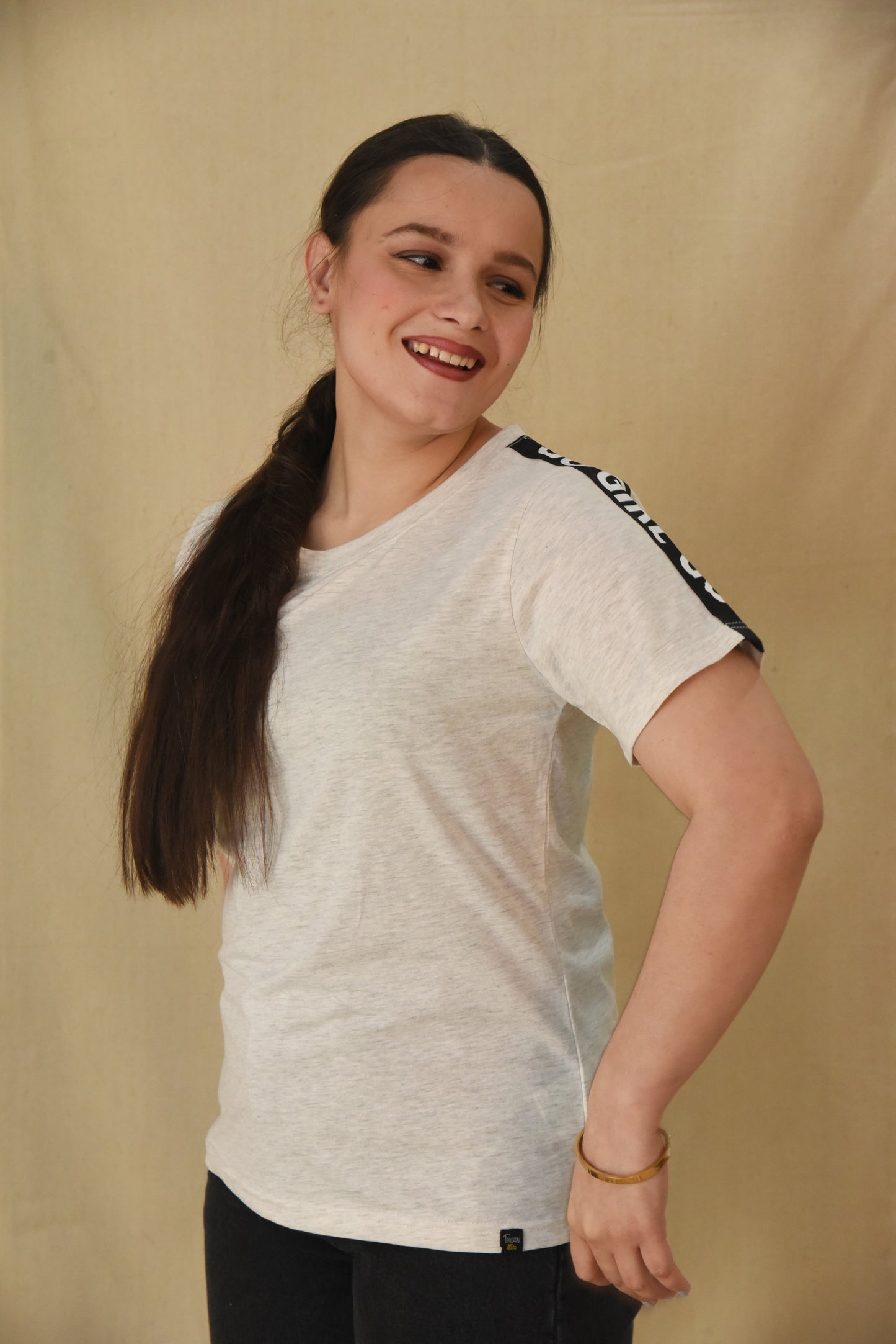 White Go Girl Stripe Shoulder Tee