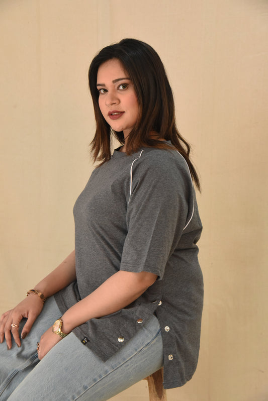 Athletic Grey Tee with Side Snaps