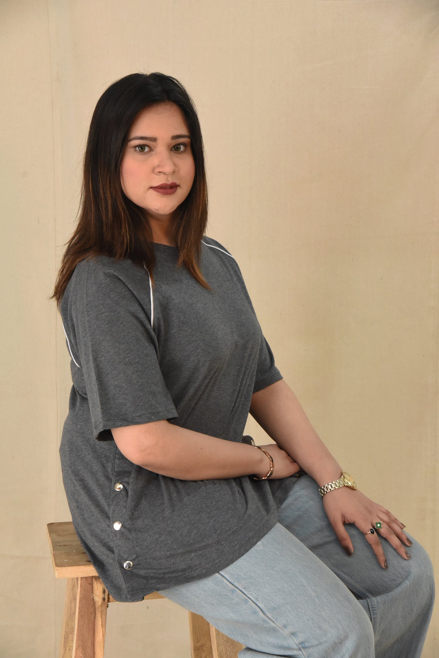 Athletic Grey Tee with Side Snaps