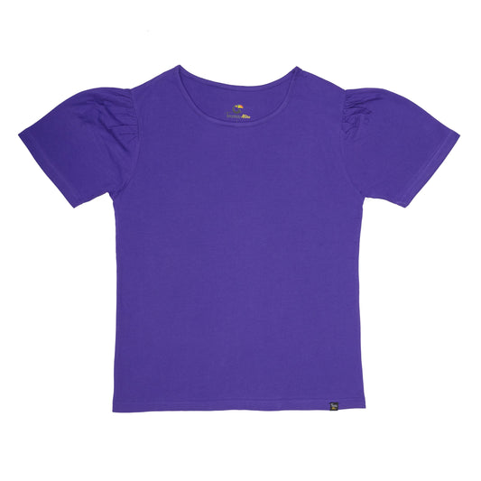 Puff Sleeve Round Neck T-Shirt - Purple