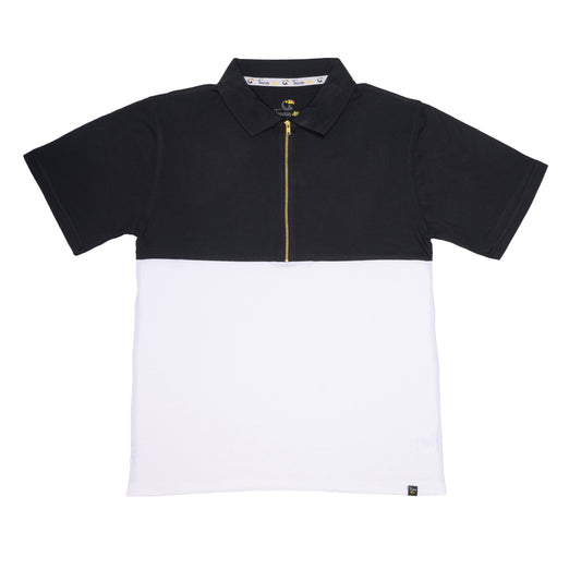 Two-Tone Zip Polo T-Shirt - Black/White