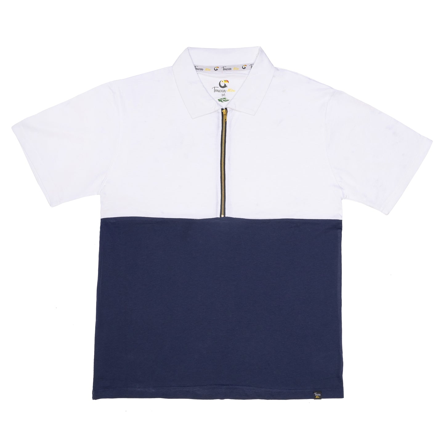 Two-Tone Zip Polo T-Shirt - Navy/White
