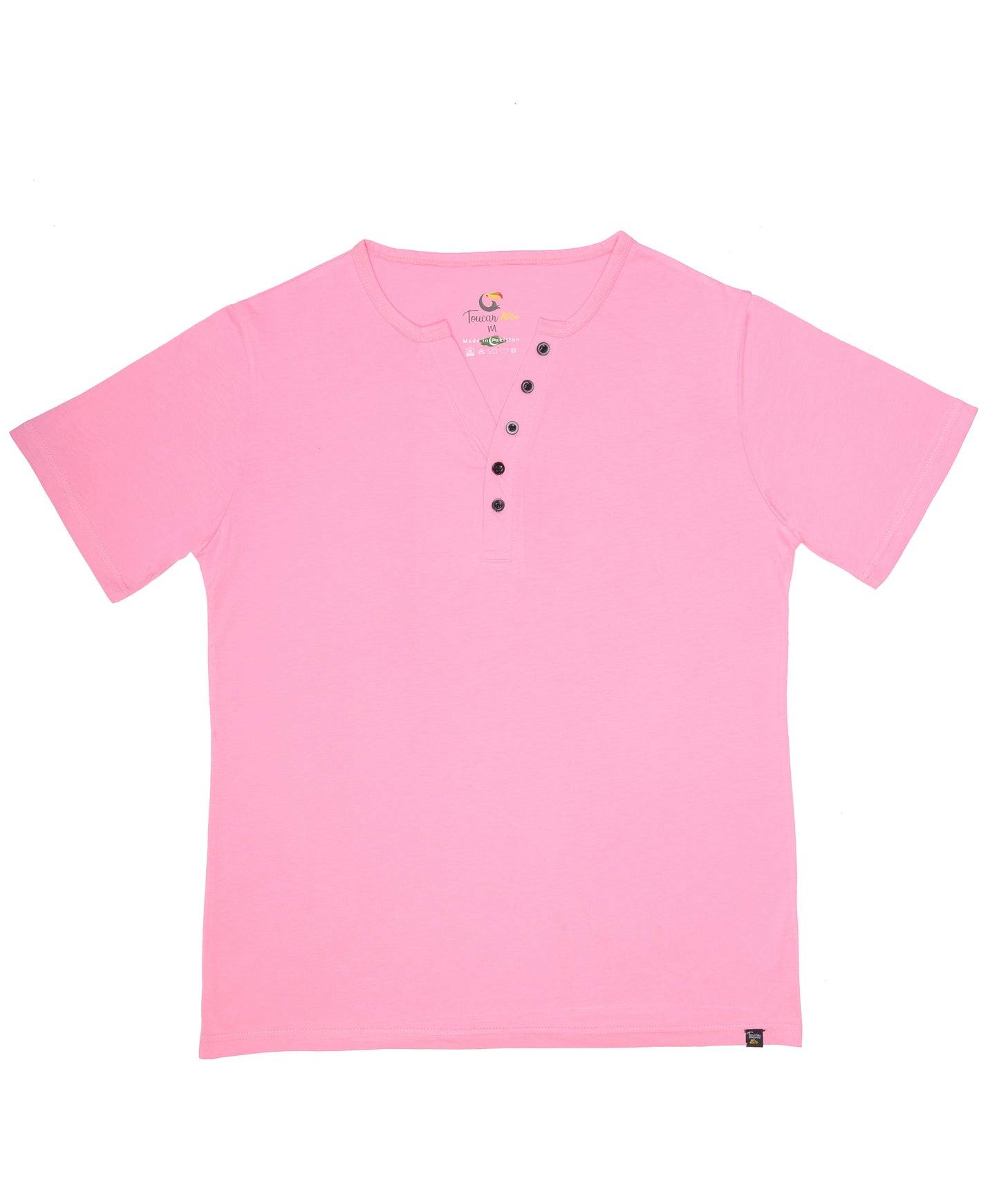 Pink Cotton Henley Tee