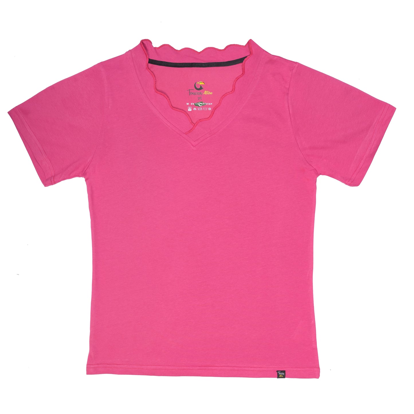 V-Neck Scalloped T-Shirt - Pink