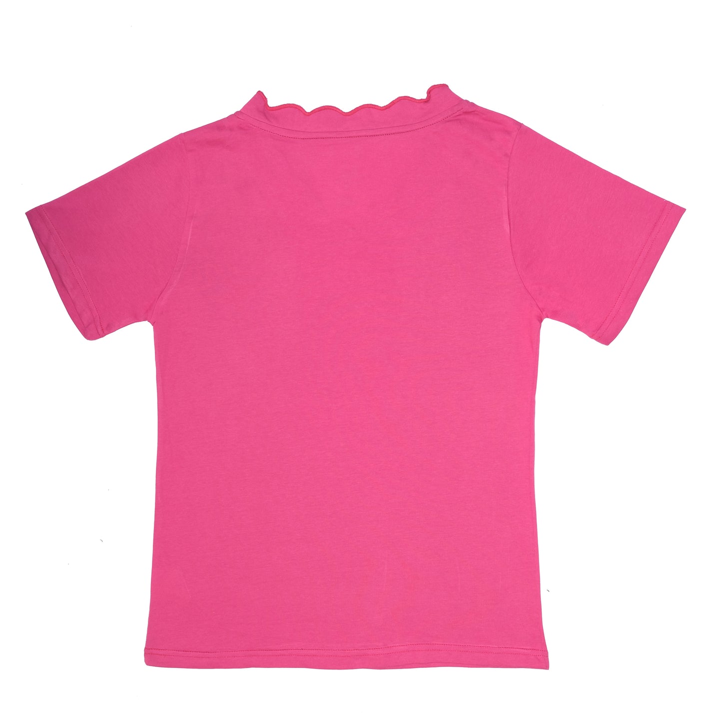V-Neck Scalloped T-Shirt - Pink