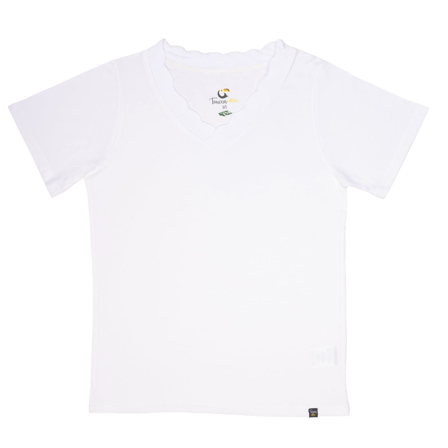 V-Neck Scalloped T-Shirt - White
